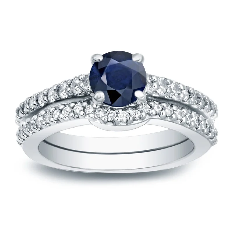 Auriya Platinum 1/2ct Blue Sapphire and 1/2ct TDW Diamond Engagement Ring Set