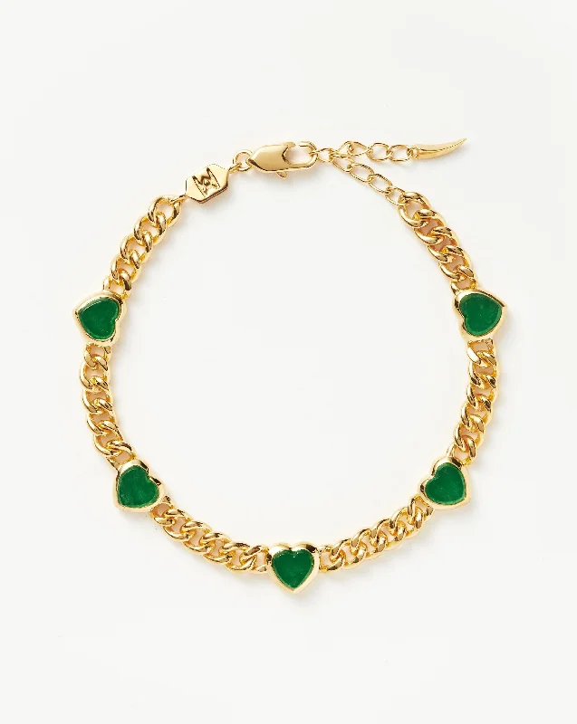 Jelly Heart Gemstone Charm Bracelet |18k Gold Plated/Green Chalcedony