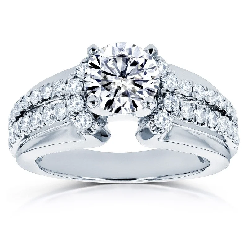 Annello by Kobelli 14k White Gold 1 1/2ct TGW Moissanite and Diamond Split Shank Engagement Ring