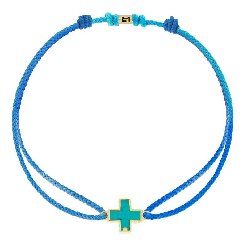 Turquoise Cross on Blue Ombre Cord Bracelet