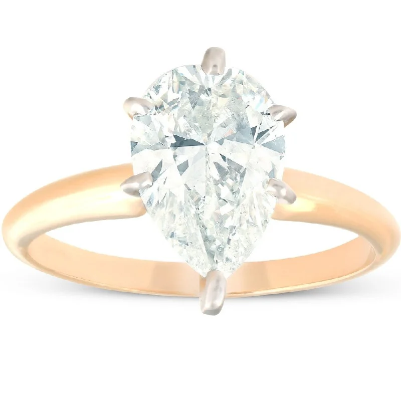 Pompeii3 14k Yellow Gold 2.30 ct Pear Shape Diamond Solitaire Engagement Ring Clarity Enhanced (I/SI1-SI2)