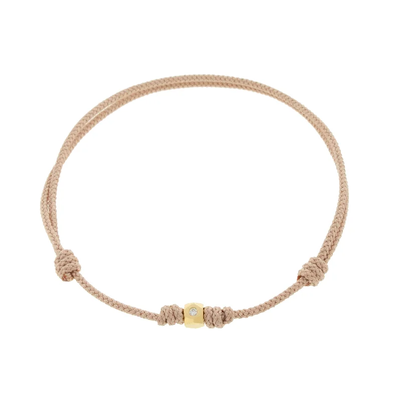 Flat Tetra with Diamond on a Taupe Cord Bracelet