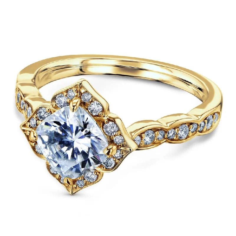 Annello by Kobelli 14k Gold 1 1/3 CTW Cushion Moissanite and Diamond Floral Halo Engagement Ring