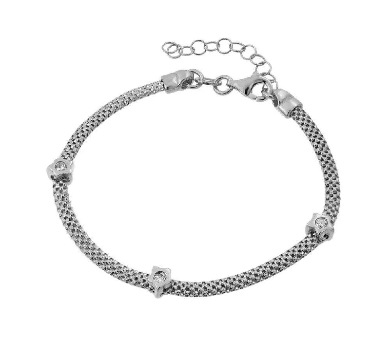 Silver 925 Rhodium Plated Three Clear CZ Bracelet - ECB00021RH