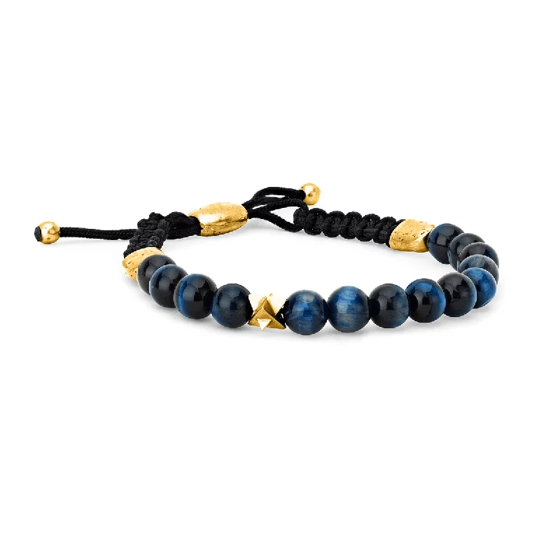 LH x JA Akasha Blue Tiger's Eye Mala Bead Bracelet with Brass Merkaba | Ready to Ship