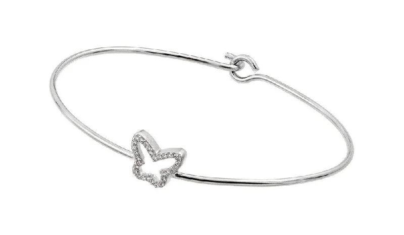 Silver 925 Rhodium Plated Butterfly Outline Clear CZ Bracelet - STB00509