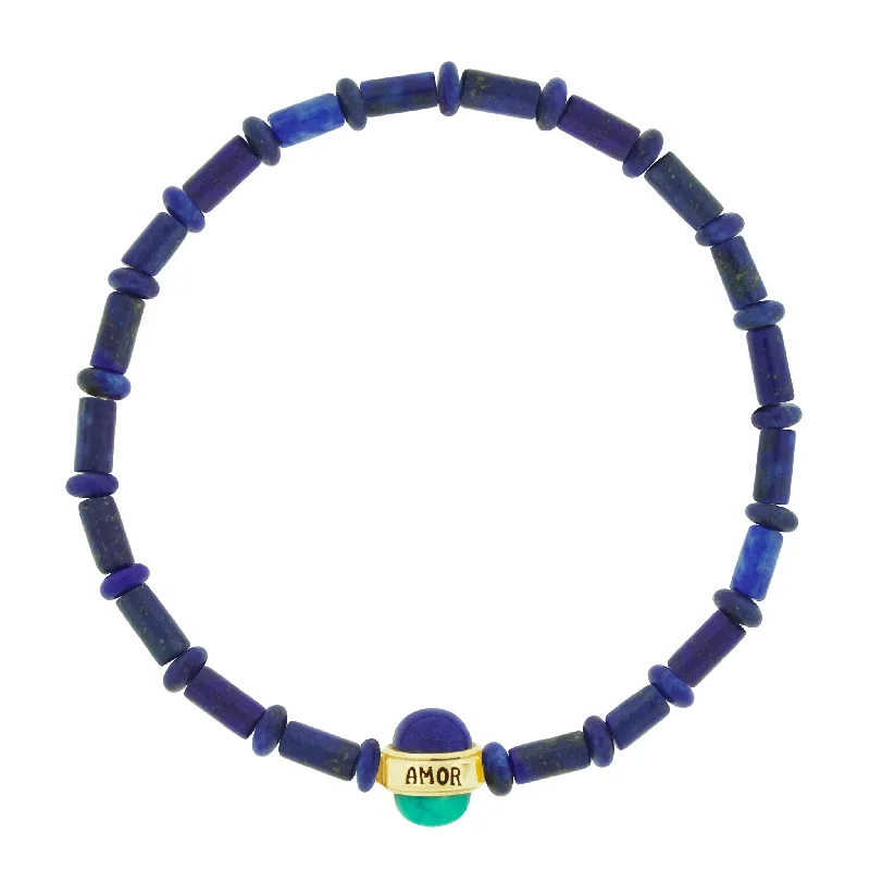 AMOR Cabochon Bead on Lapis Bead Bracelet