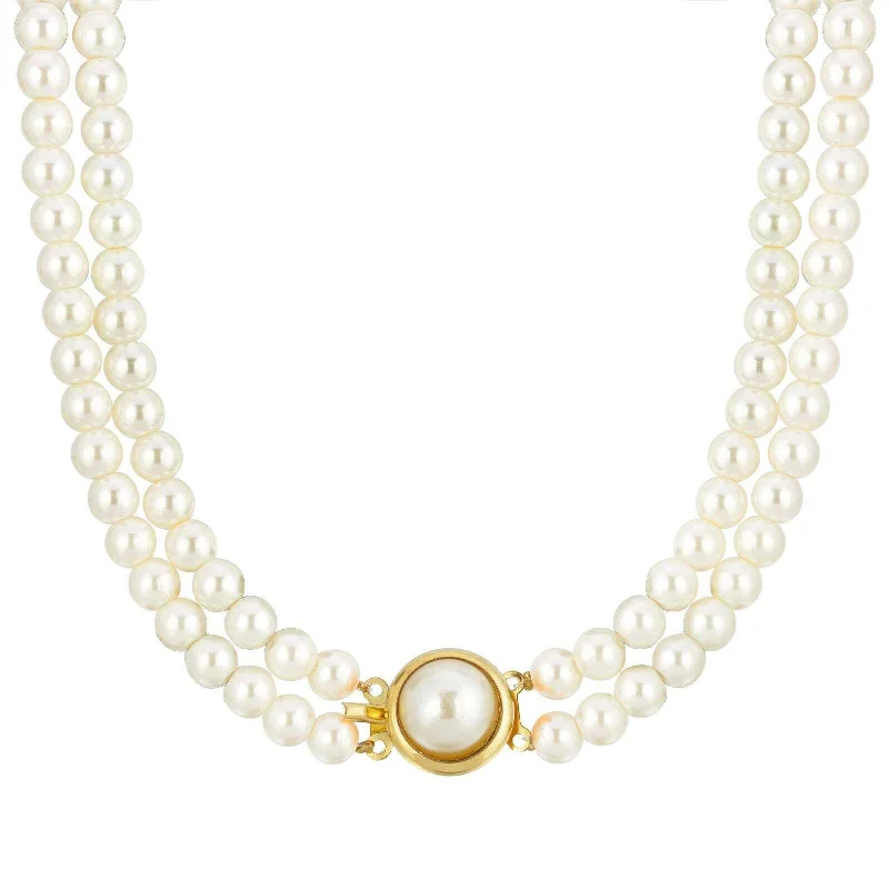 1928 Jewelry Classic Double 6mm Faux Pearl Strand Necklace 16"