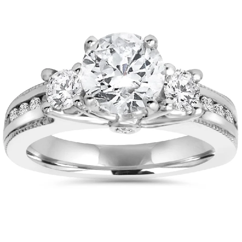 14k White Gold 2 ct TDW Diamond 3-Stone Clarity Enhanced Engagement Ring