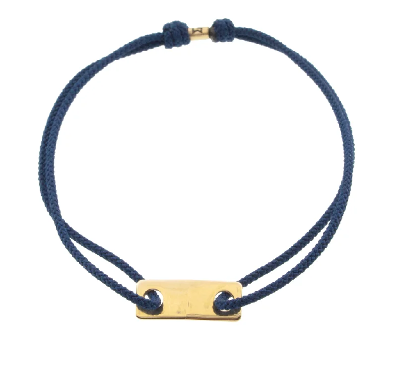 Small Gold Link ID Plate on Navy Cord Bracelet