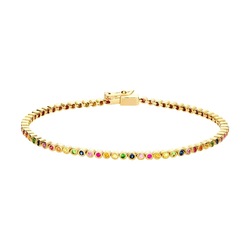 Gold Tennis Bracelet With Multicolor Sapphires