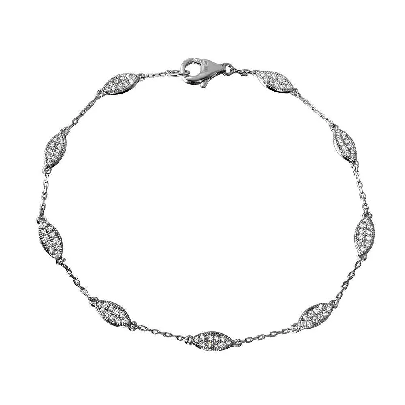 Silver 925 Rhodium Plated CZ Teardrop Link Bracelet - GMB00029