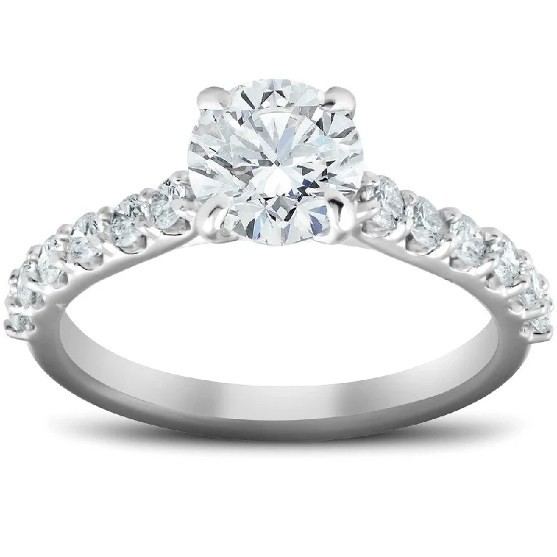 Pompeii3 14k White Gold 2 Ct TDW Round Cut Diamond Engagement Ring 14k White Gold Clarity Enhanced