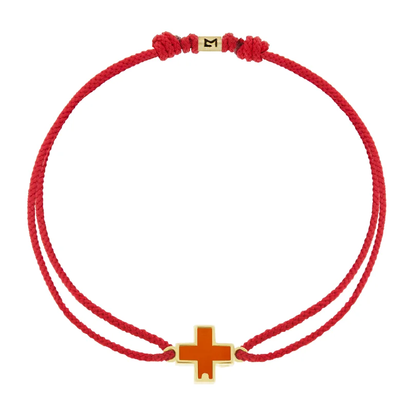 Carnelian Cross on Red Cord Bracelet