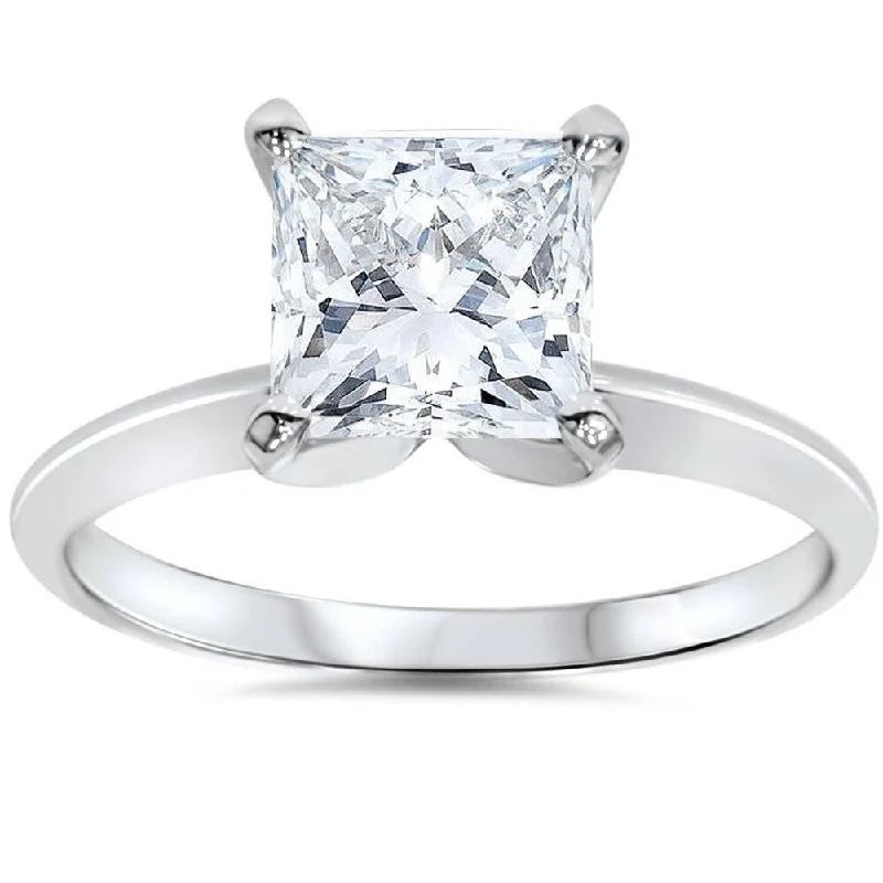 14k White Gold 1 1/2 ct TDW Princess Cut Solitaire Diamond Engagement Ring Clarity Enhanced (G-H,SI2-I1)