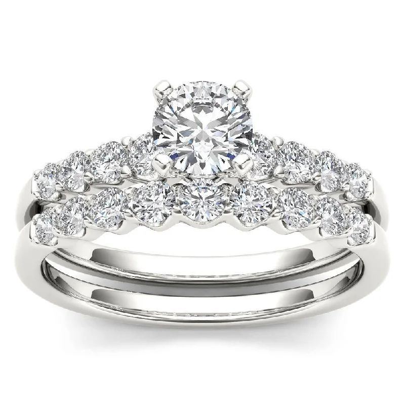 De Couer 14k White Gold 1ct TDW Diamond Classic Engagement Ring Set with One Band