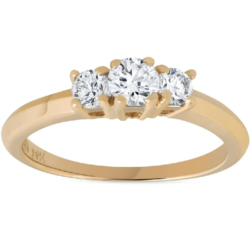 Pompeii3 14K Yellow Gold 1/2 ct TDW Three Stone Diamond Engagement Ring - White