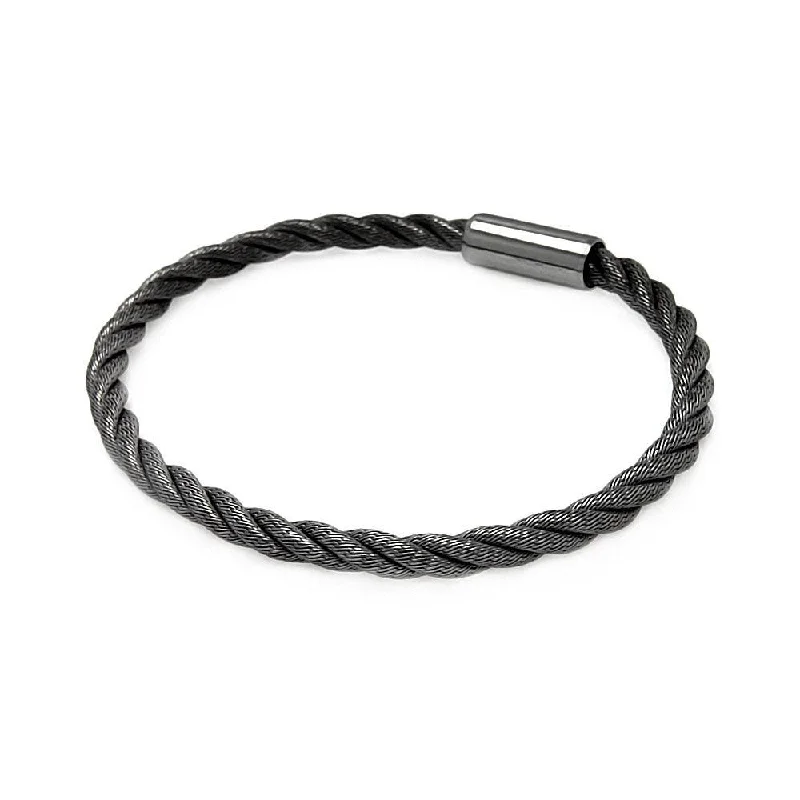 Silver 925 Black Rhodium Plated Rope Italian Bracelet - ITB00086BLK