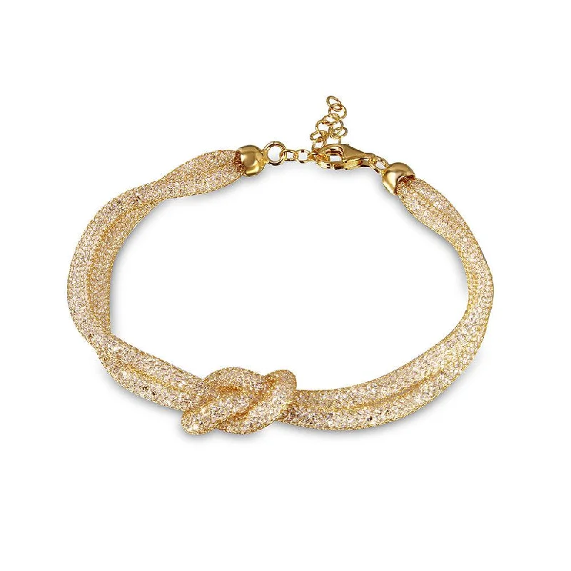 Silver 925 Italian Gold Plated Mesh Knot Center Design Bracelet with CZ - ECB00071Y