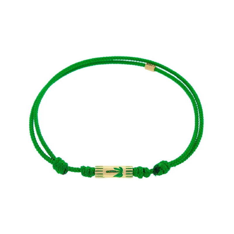 Enameled Green Palm Tree Slim Tube on an Evergreen Cord Bracelet