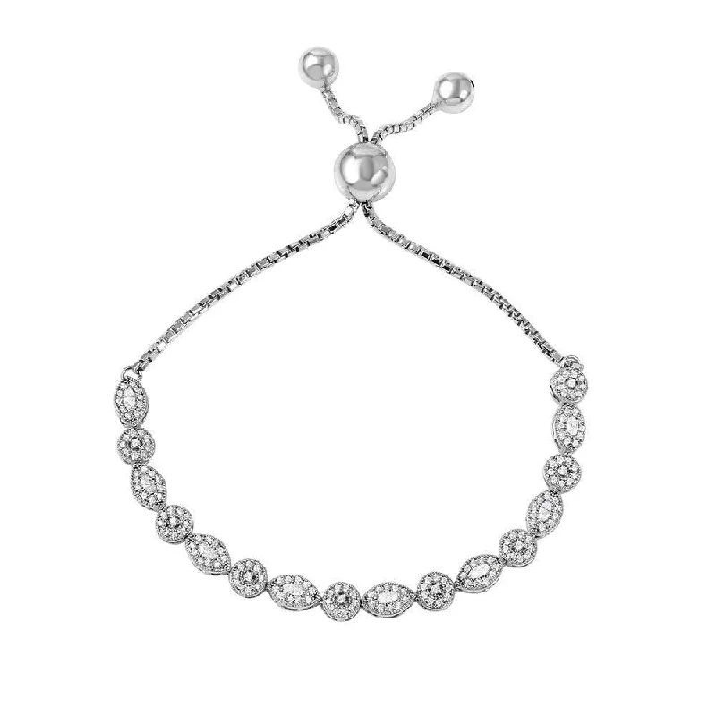 Silver 925 Rhodium Plated Multi Shape Micro Pave Lariat Bracelet - GMB00033