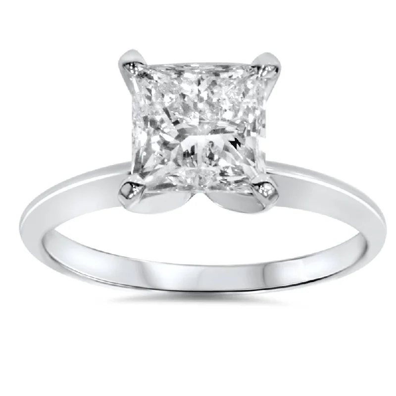 Pompeii3 14k White Gold 1 Ct Princess Cut Diamond Solitaire Engagement Ring Clarity Enhanced