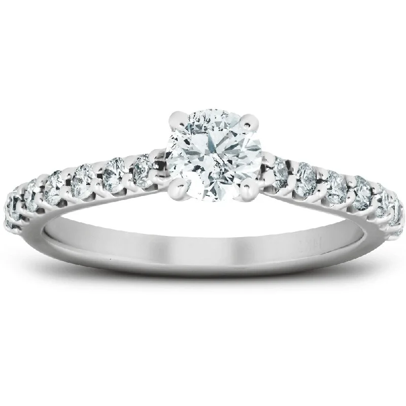 1 Ct TDW Round Lab Created Diamond Classic Engagement Ring 14k White Gold