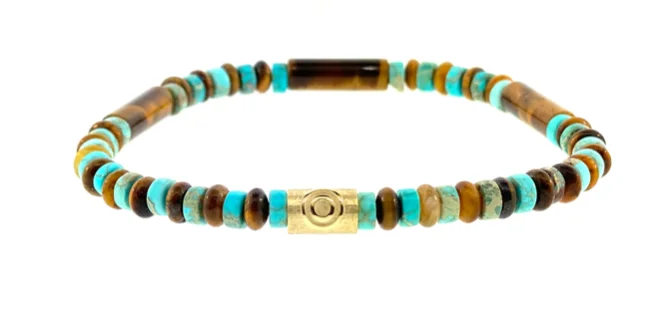 Gold Evil Eye Relief On Gemstone Beaded Bracelet