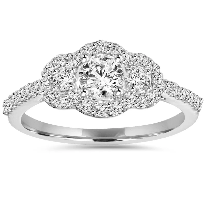 10k White Gold 1 ct TDW Diamond Halo Engagement Ring