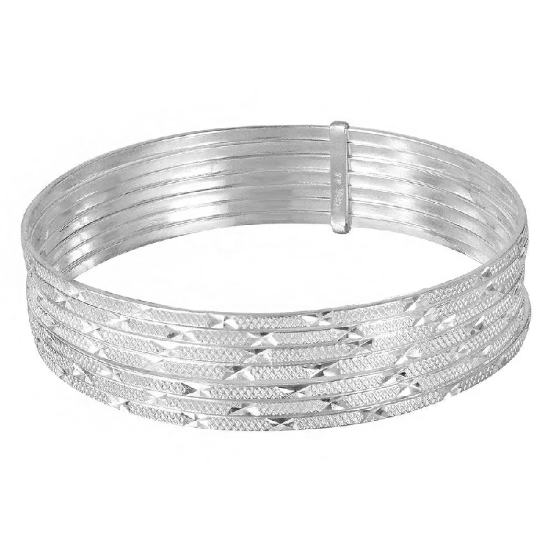 Silver 925 High Polished Diamond Cut Semanario Bangle Bracelet - BG135