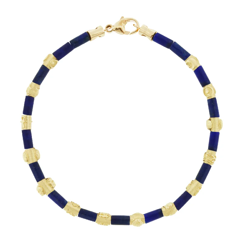 Symbol Spacers Lapis Bead Bracelet with Clasp