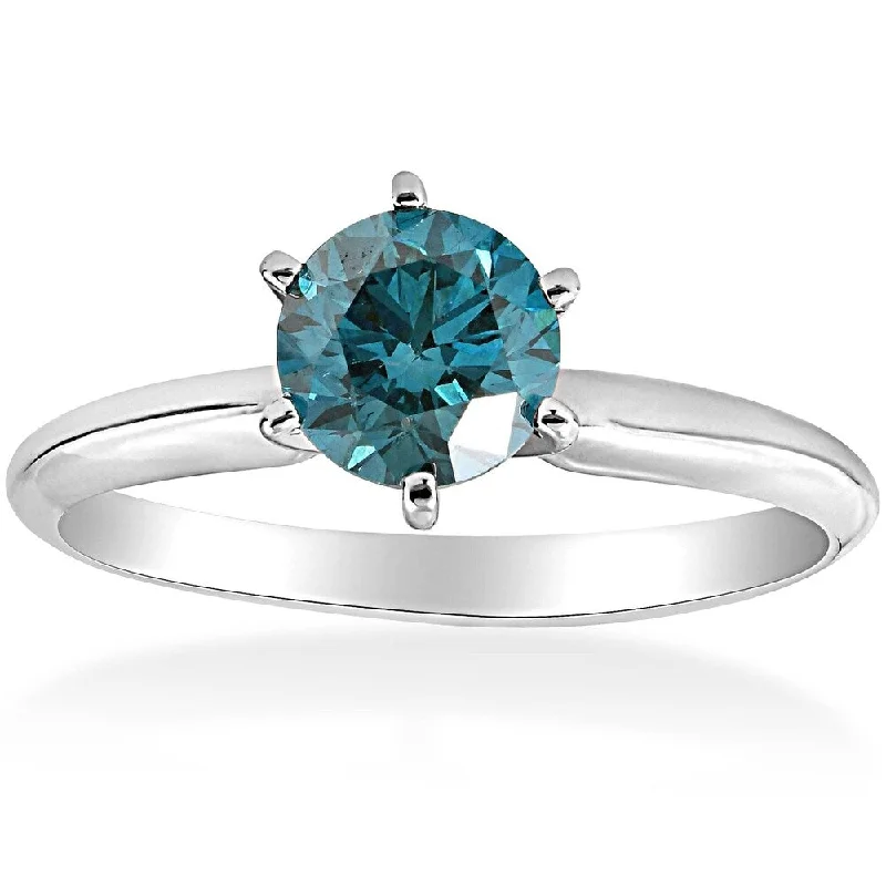 Pompeii3 14k White Gold 1 1/2 Ct TDW Blue Diamond Solitaire Engagement Ring