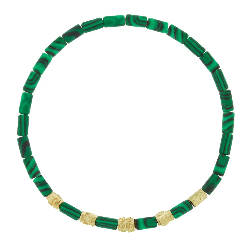 Symbol Spacers on Malachite Bead Bracelet