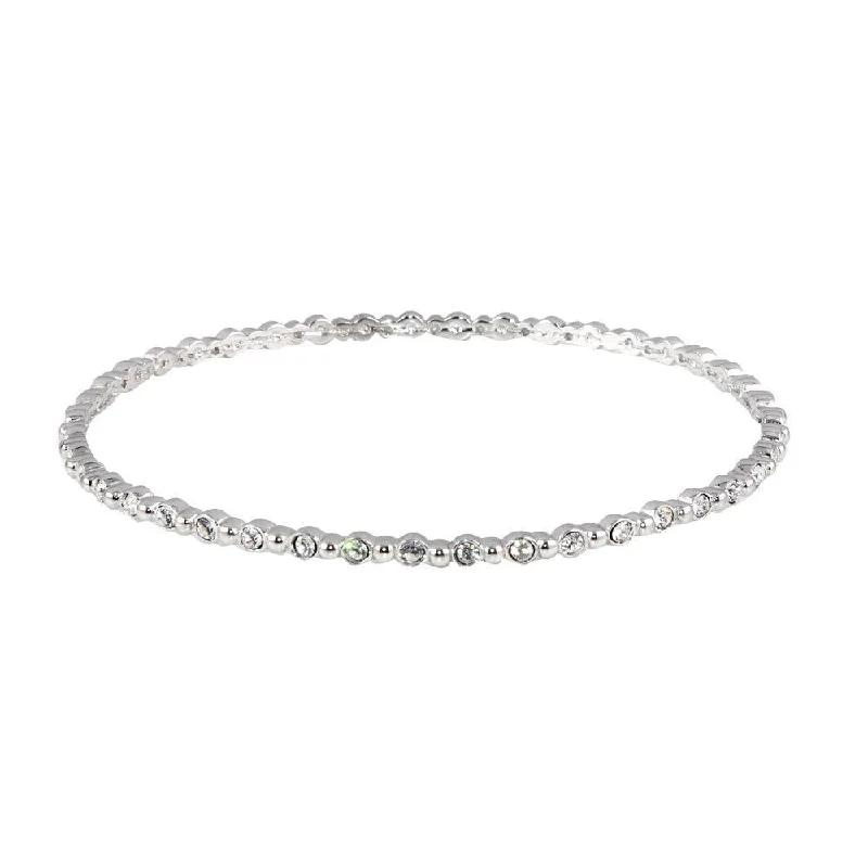 Silver 925 Rhodium Plated Round Clear CZ Bangle Bracelet - STB00109