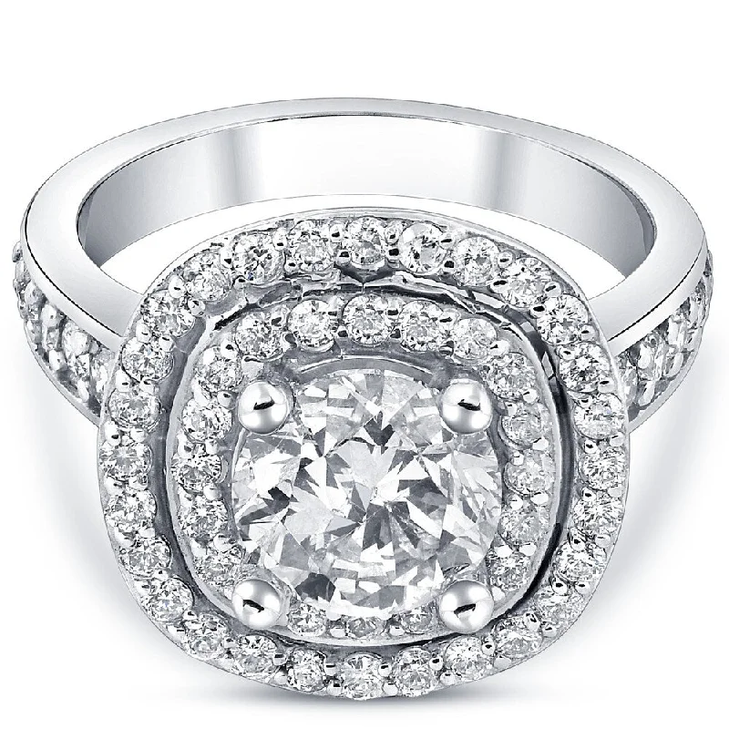 Pompeii3 10k White Gold 2 1/2 ct TDW Diamond Clarity Enhanced Double Cushion Halo Engagement Ring