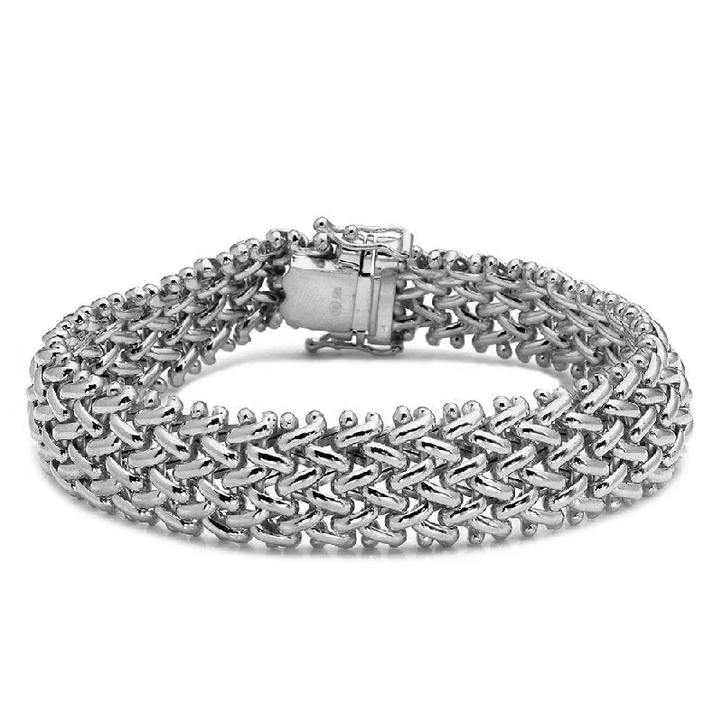 Rhodium Plated 925 Sterling Silver Braided Bracelet - DIB00011RH