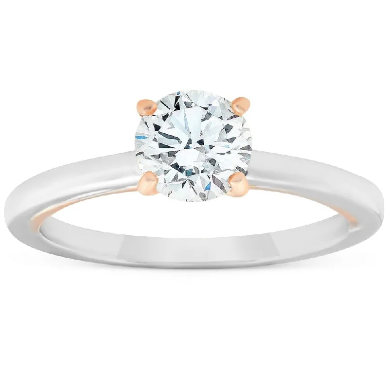 Pompeii3 14k White & Rose Gold 1 Ct Diamond Solitaire Two Tone Engagement Ring Enhanced