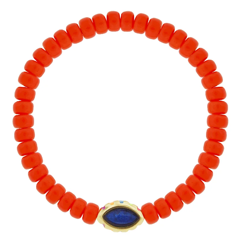 Lapis Marquise Eye on Glass Bead Bracelet