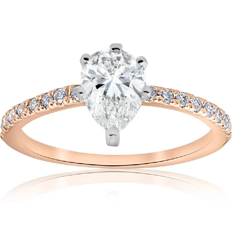 Pompeii3 14k Rose Gold 1 1/10 ct TDW Pear Shape Diamond Engagement Ring - White