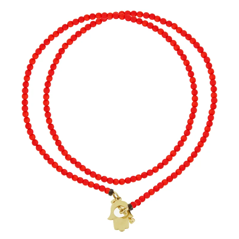 Hamsa Toggle Red Double-Wrap Bead Bracelet