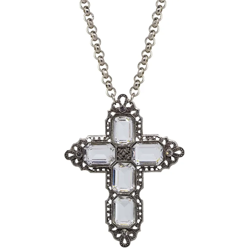 Symbols Of Faith Octagon Stone Cross Pendant Necklace 18" + 3" Extender