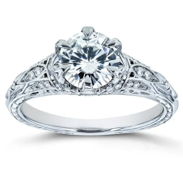 Annello by Kobelli 14k White Gold 1 1/6ct TGW Forever One Moissanite and Diamond 6-Prong Antique Vintage Engagement Ring