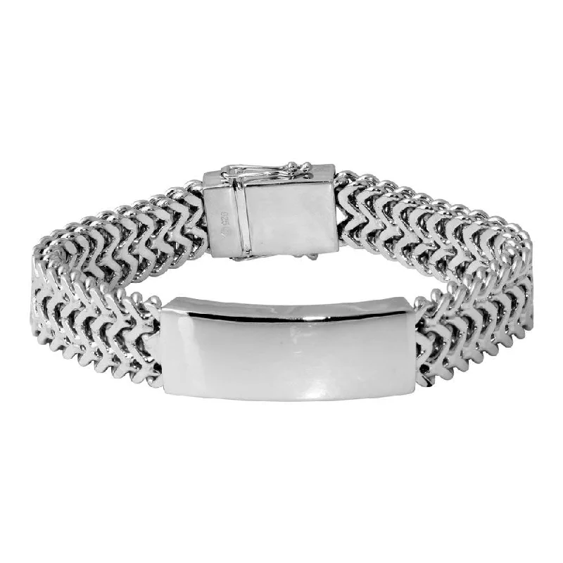 Rhodium Plated 925 Sterling Silver Men's Thick ZigZag ID Bracelet - CDIB00019