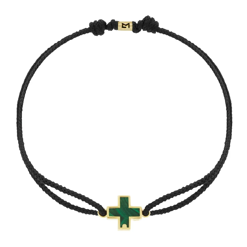 Malachite Cross on Black Cord Bracelet