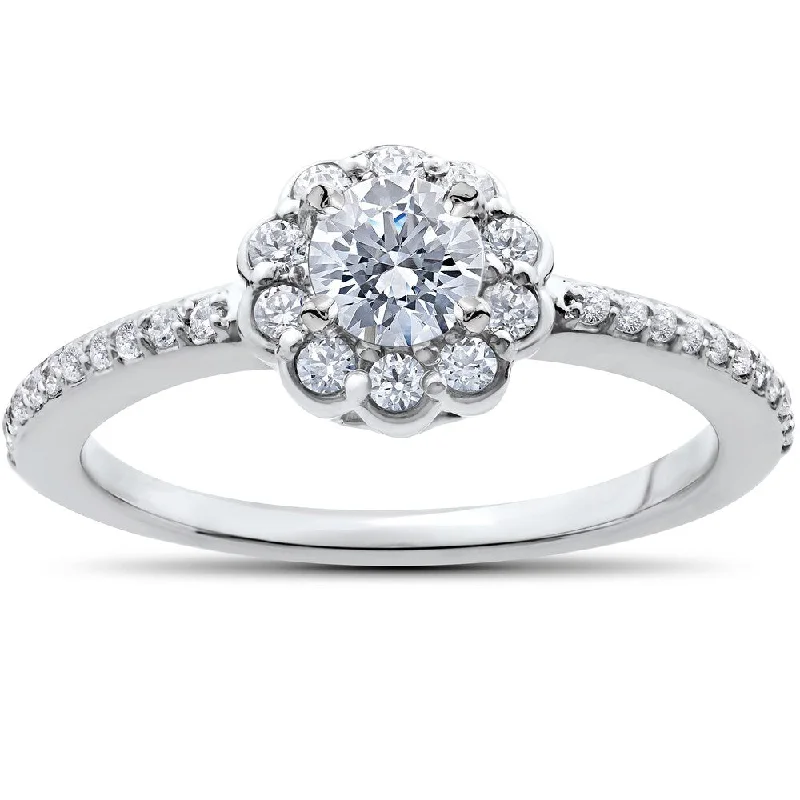 14k White Gold 1/2ct TDW Diamond Halo Engagement Ring