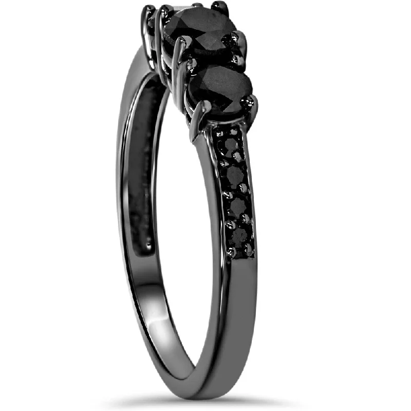 10k Black Gold 1 1/5ct TDW Black Diamond Three Stone Engagement Ring