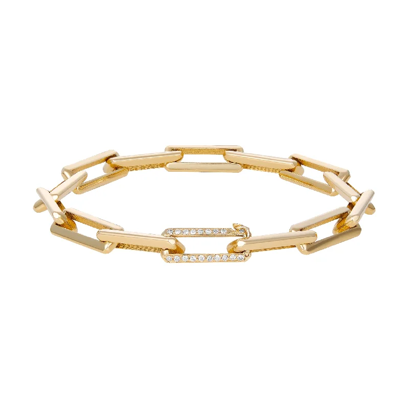 Gold Link Bracelet with Small Pave Diamond Clasp