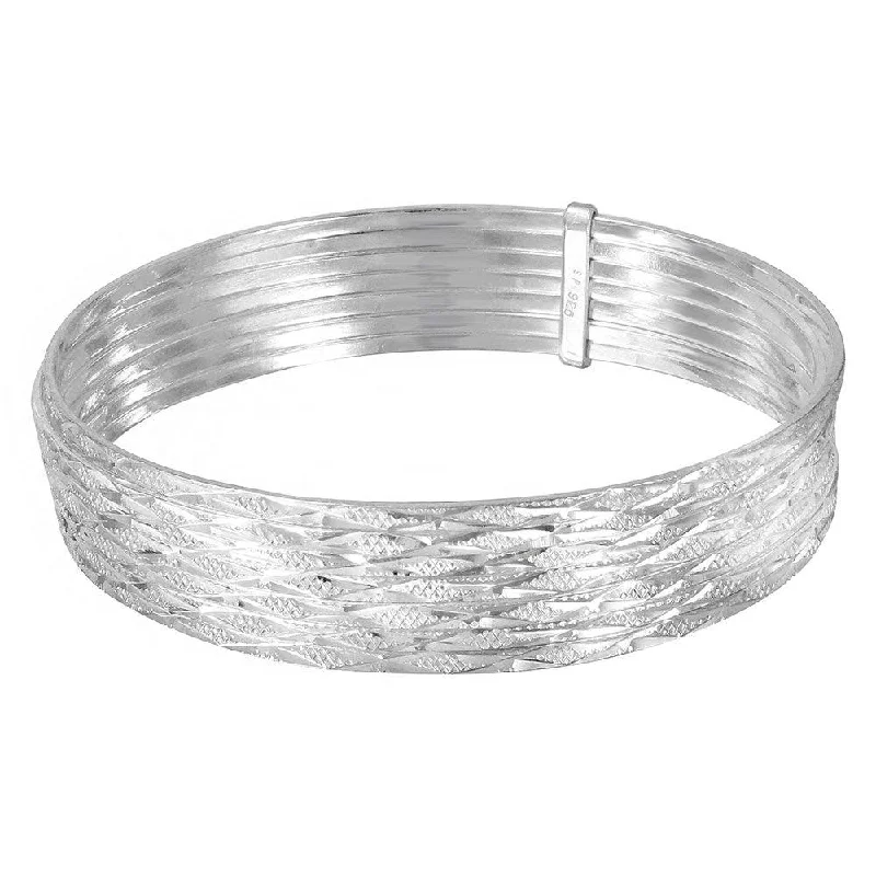 Silver 925 High Polished Criss Cross Diamond Cut Semanario Bangle Bracelet - BG128