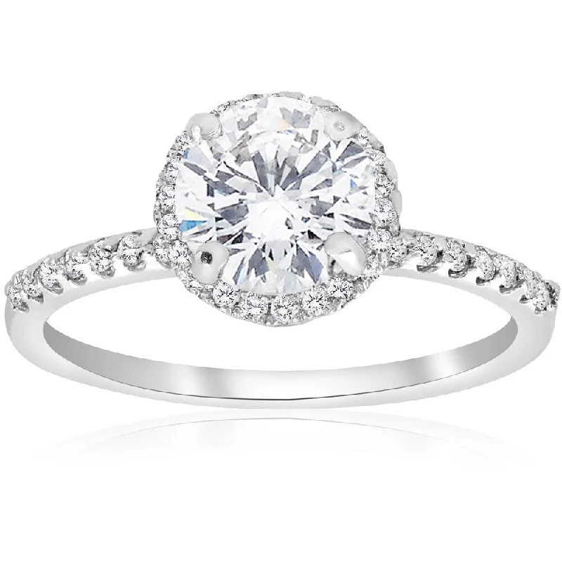 14K White Gold 1 3/4 ct TDW Diamond Clarity Enhanced Round Cut Halo Engagement Ring (I-J,I2-I3)