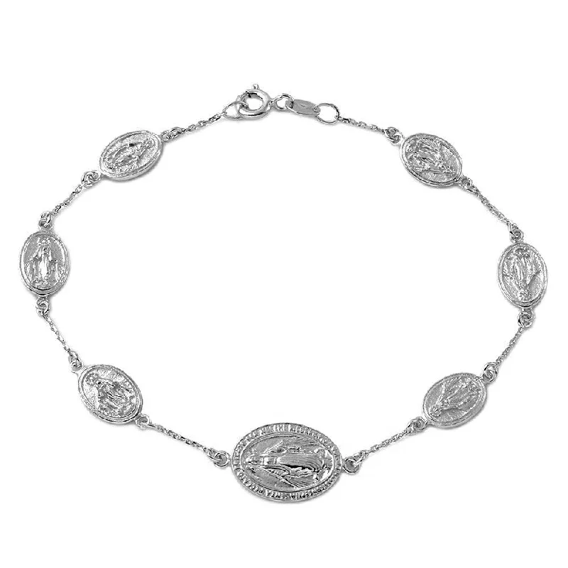 Silver 925 Rhodium Plated Religious Medallion Charm Bracelet - DIB00008RH